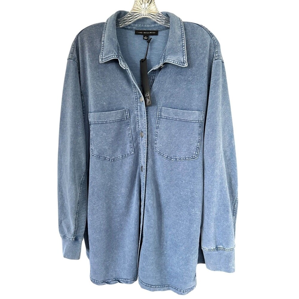 Jane & Delancey Women's Denim Look Button Down Shirt Long Sleeve Plus Sz 1X Navy